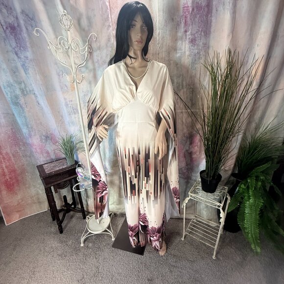 NWOT πShein Elegant Floral Print Cross Front V-Neckline Cloak Sleeves Jumpsuit - Picture 3 of 13